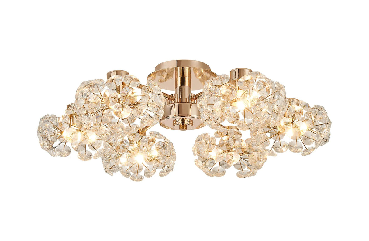 Byrne French Gold 6 x G9 Flush Light French Gold & Crystal Shade