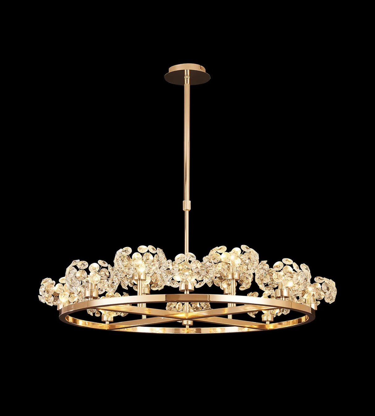 Byrne French Gold 8 + 4 Light Round G9 Telescopic Light French Gold & Crystal Shade