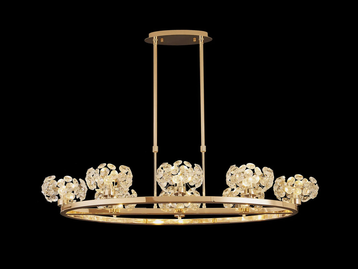 Byrne French Gold 8 Light Oval G9 Telescopic Light French Gold & Crystal Shade