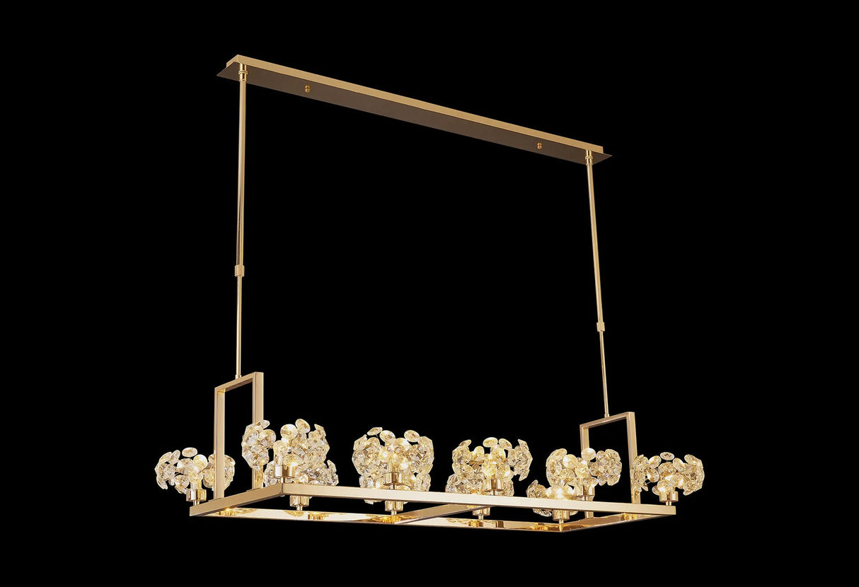 Byrne French Gold 10 Light Rectangle G9 Telescopic Light French Gold & Crystal Shade