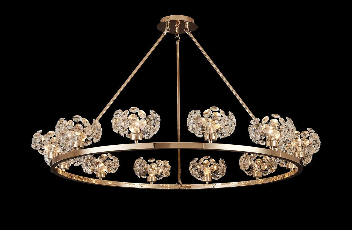 Byrne French Gold 12 Light Round G9 Telescopic Light French Gold & Crystal Shade