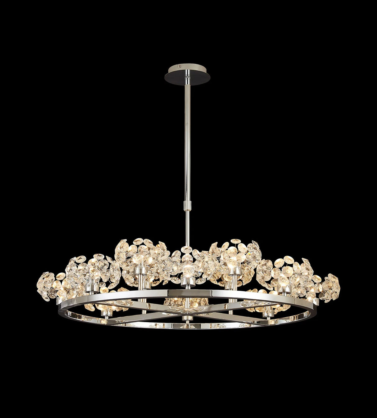 Byrne Polished Chrome 8 + 4 Light Round G9 Telescopic Light Polished Chrome & Crystal Shade