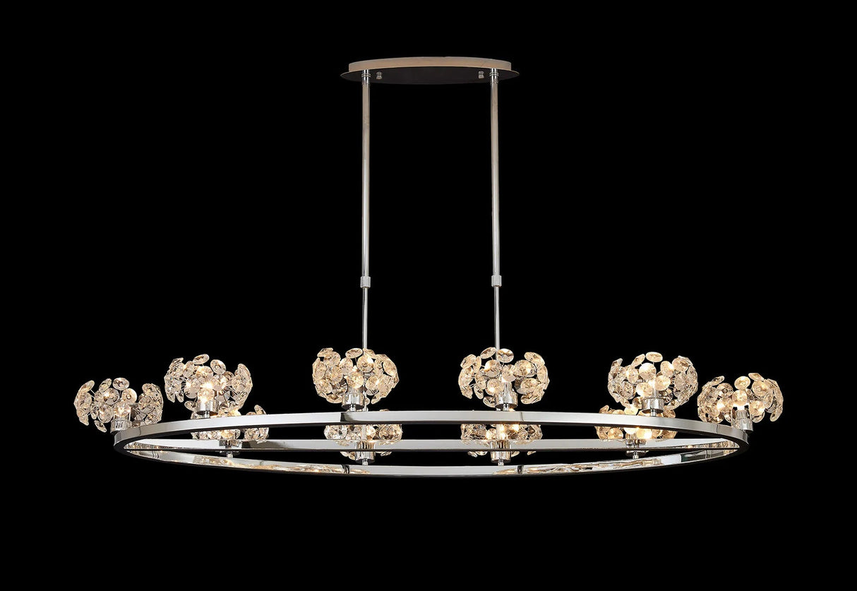 Byrne Polished Chrome 10 Light Oval G9 Telescopic Light Polished Chrome & Crystal Shade