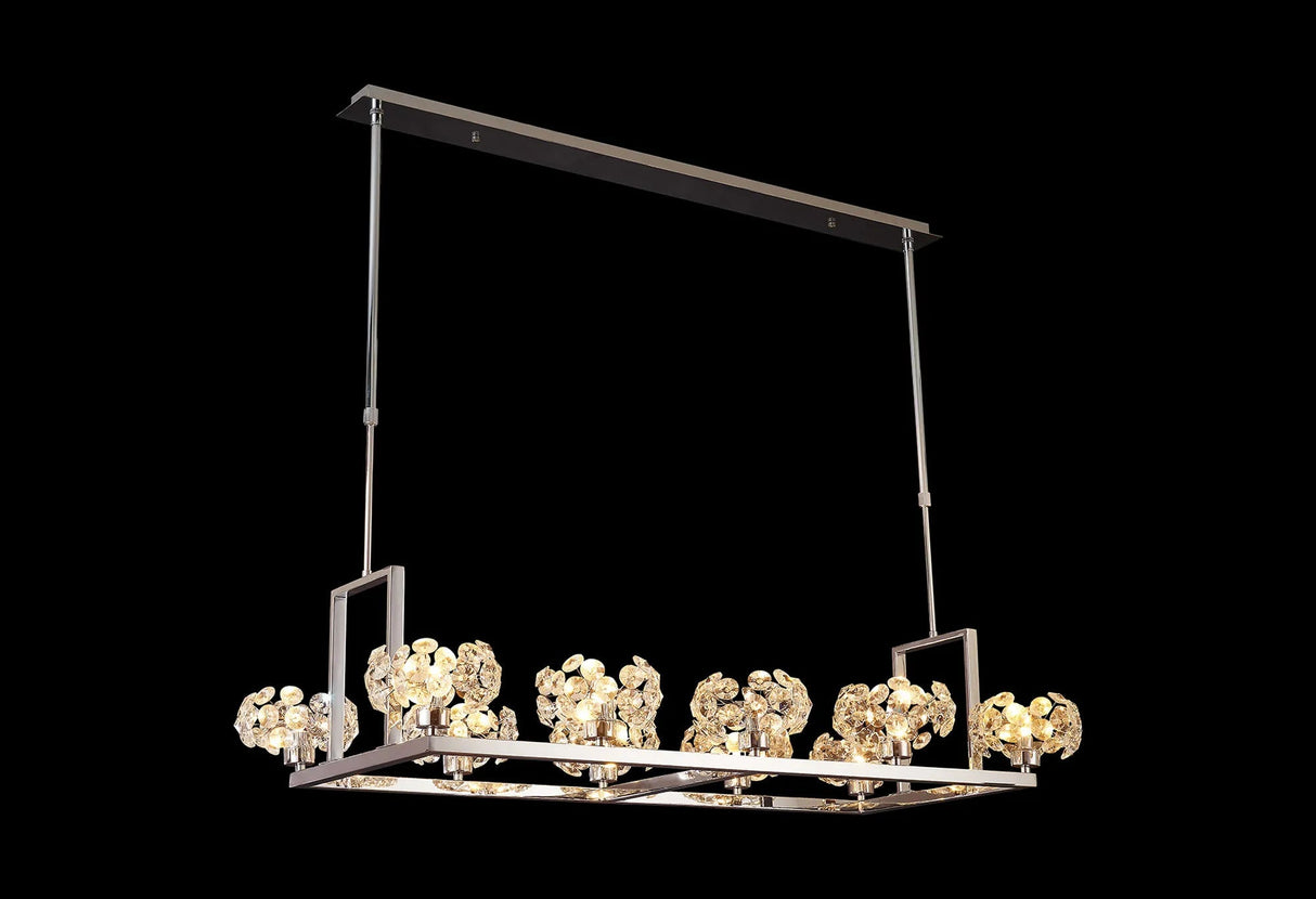 Byrne Polished Chrome 10 Light Rectangle G9 Telescopic Light Polished Chrome & Crystal Shade