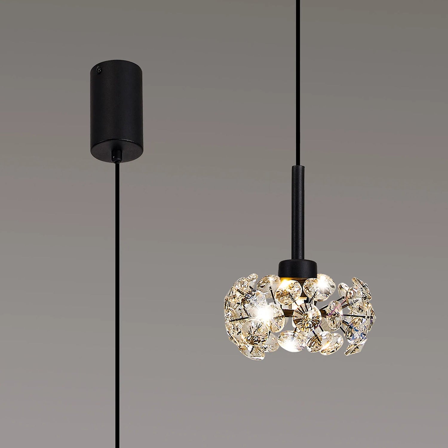 Byrne 1 x G9 2m Single Pendant With Satin Black/Crystal Shade