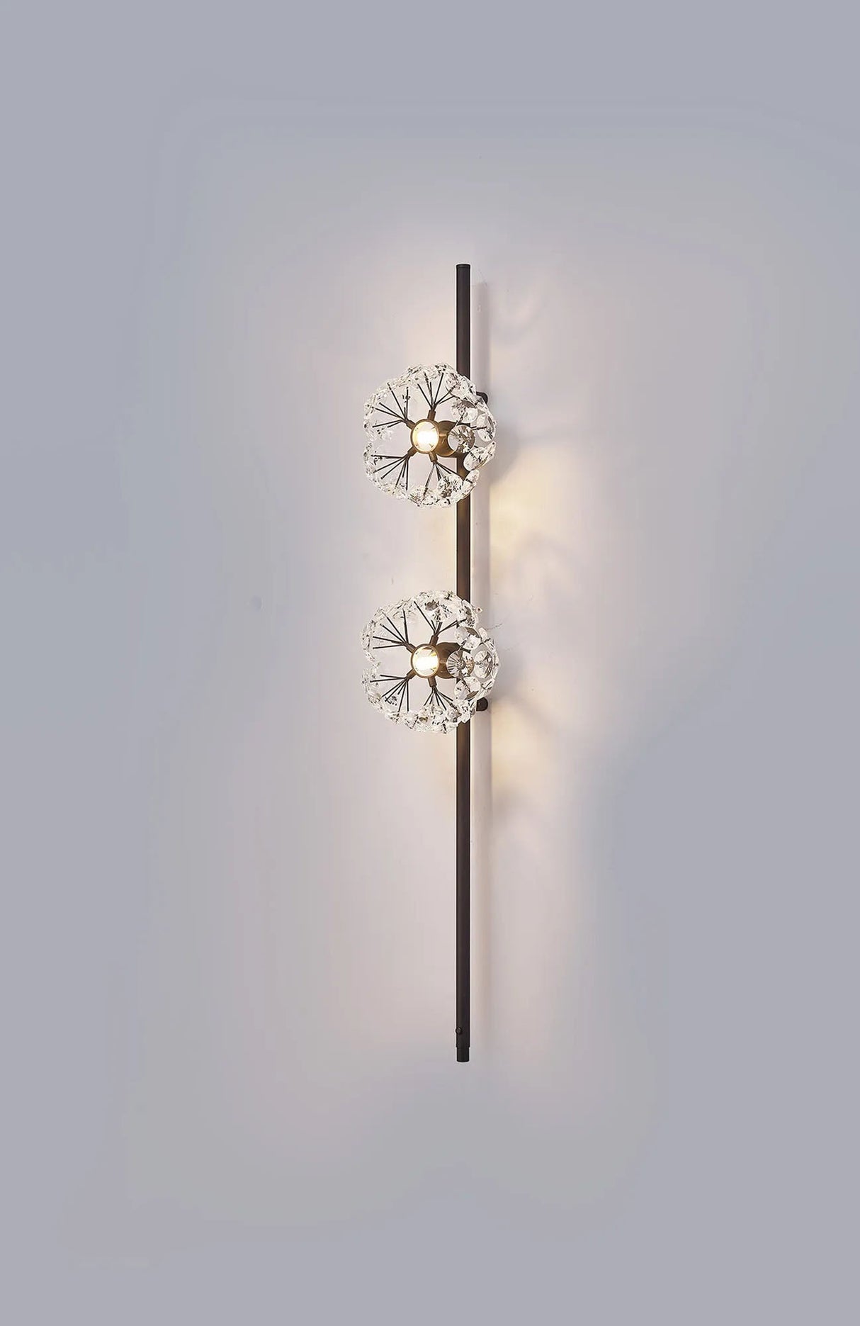 Byrne Satin Black 2 x G9 Switched Wall Lamp With Plug Satin Black & Crystal Shade