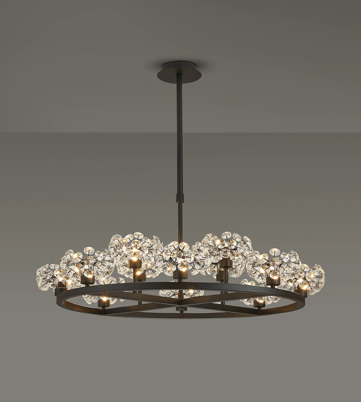 Byrne Satin Black 8 + 4 Light Round G9 Telescopic Light Satin Black & Crystal Shade