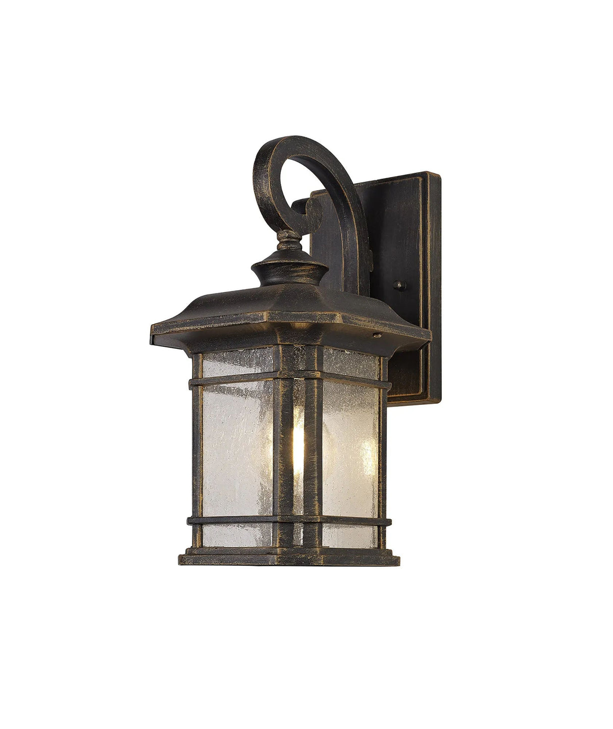 Chambers Small Wall Lamp, 1 x E27, Brushed Black Gold/Seeded Glass, IP54