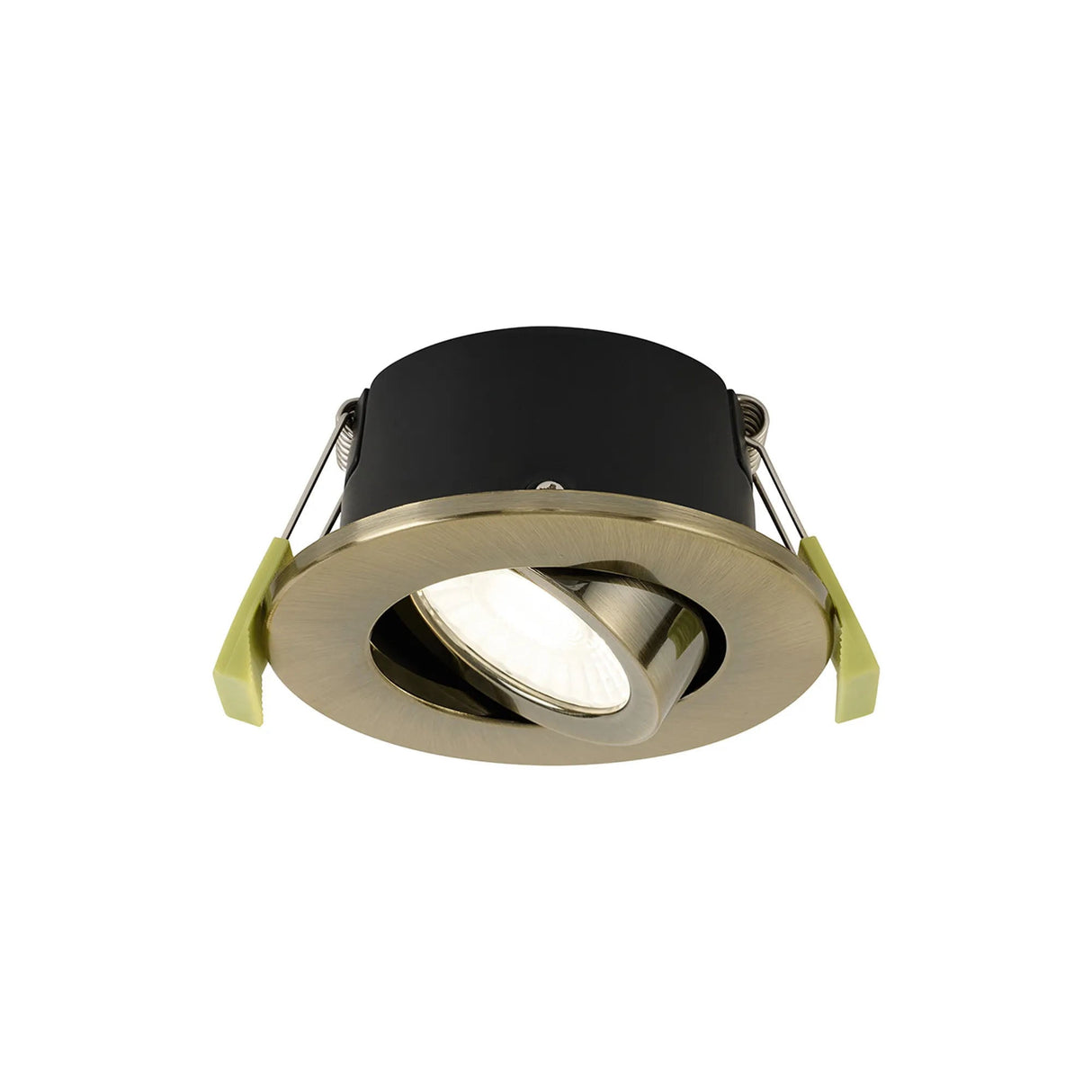 Channon 4/6/8W, Triac Dimmable 4CCT LED Fire Rated Adjustable Downlight, A.Brass Round Tilt, 400-800lm, IP65 DRIVER INC.