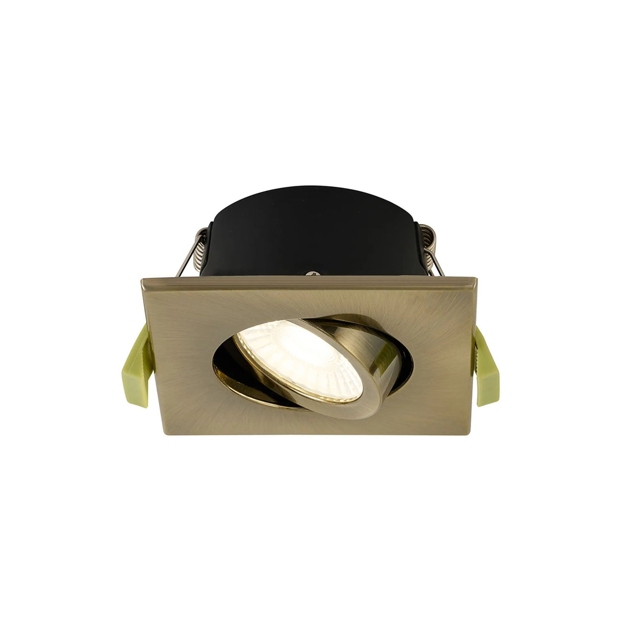 Channon 4/6/8W, Triac Dimmable 4CCT LED Fire Rated Adjustable Downlight, A.Brass Square Tilt, 400-800lm, IP65 DRIVER INC.