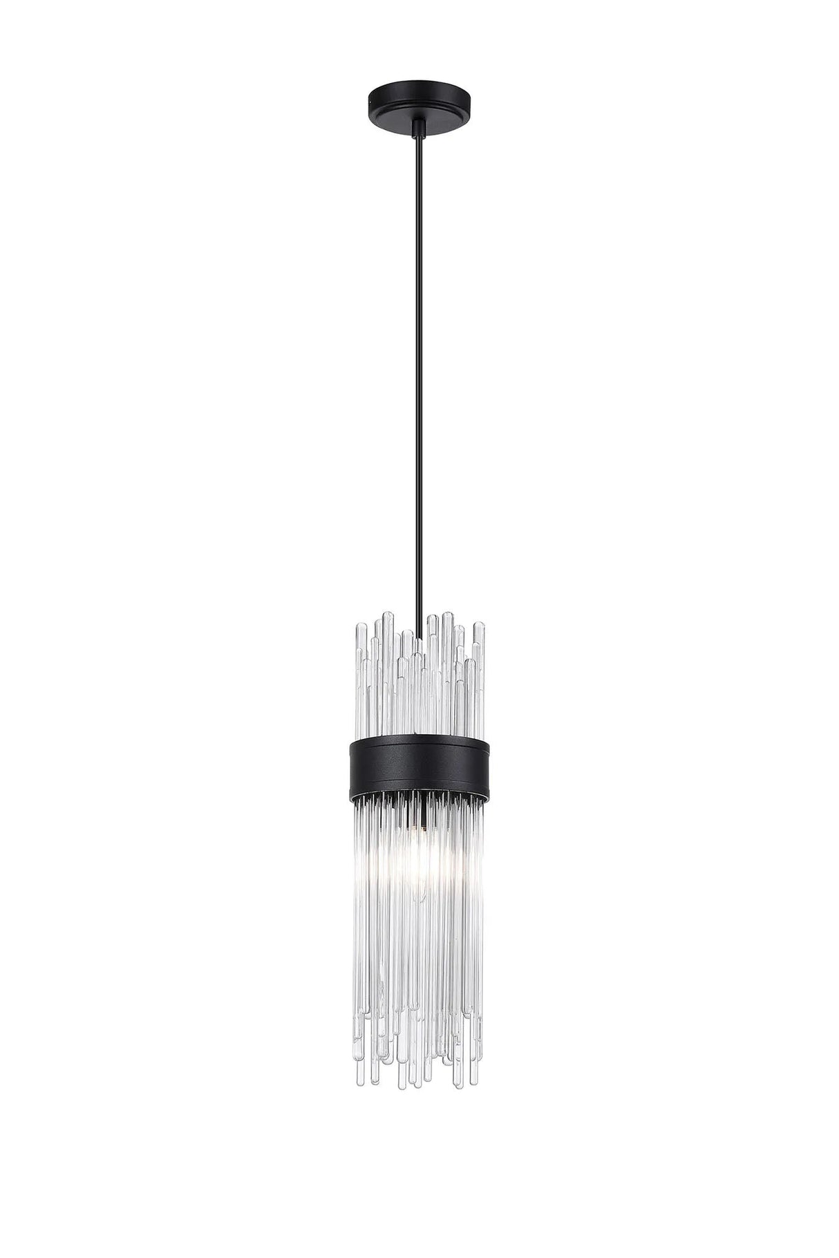 Charlton Single Pendant, 1 Light E14, IP44, Satin Black/Clear