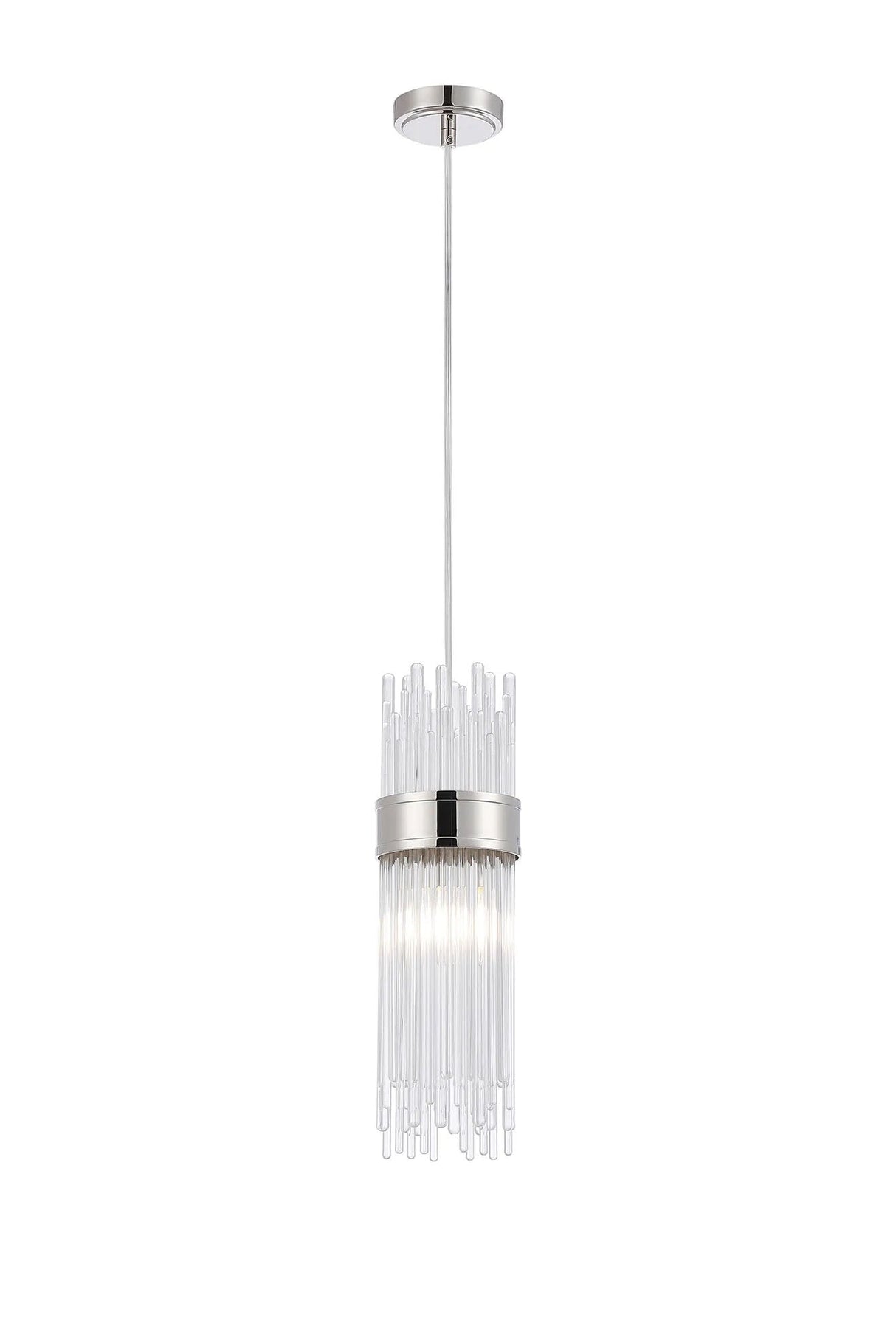 Charlton Single Pendant, 1 Light E14, IP44, Polished Nickel/Clear