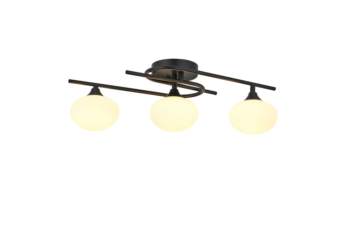 Cherry Flush Ceiling, 3 x G9, IP44, Satin Black/Opal Glass