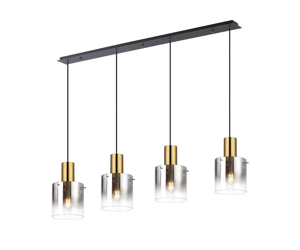 Chisholm Linear Pendant, 4 Light Adjustable E27, Brass/Sand Black/Polished Chrome/Smoke Fade Glass