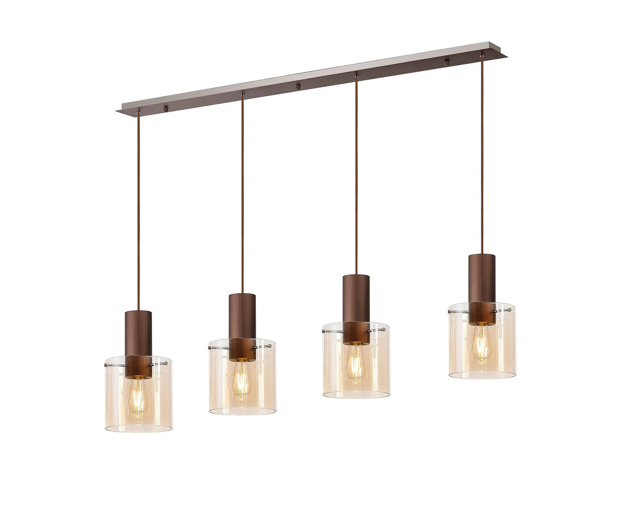Chisholm Linear Pendant, 4 Light Adjustable E27, Mocha/Amber Glass