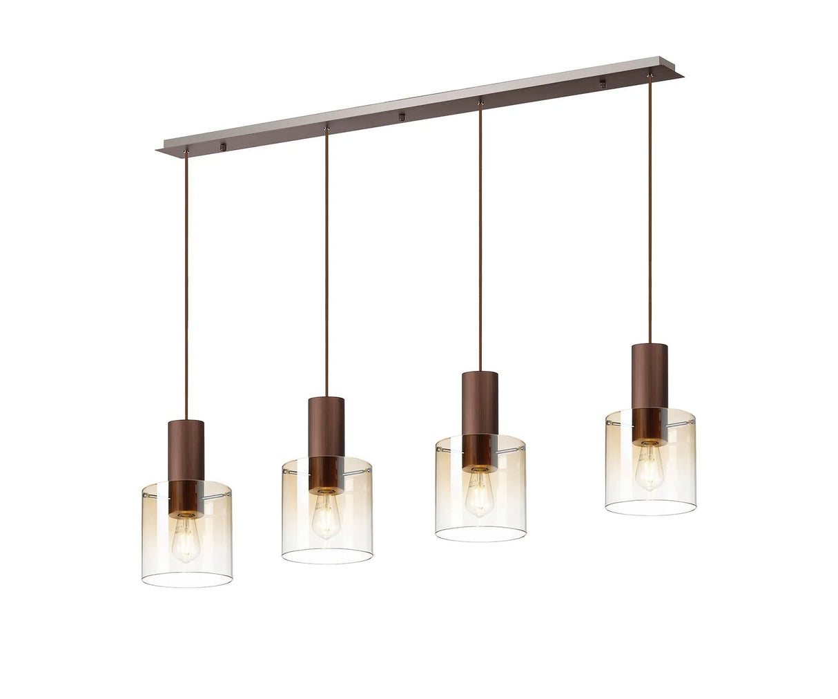 Chisholm Linear Pendant, 4 Light Adjustable E27, Mocha/Amber Fade Glass