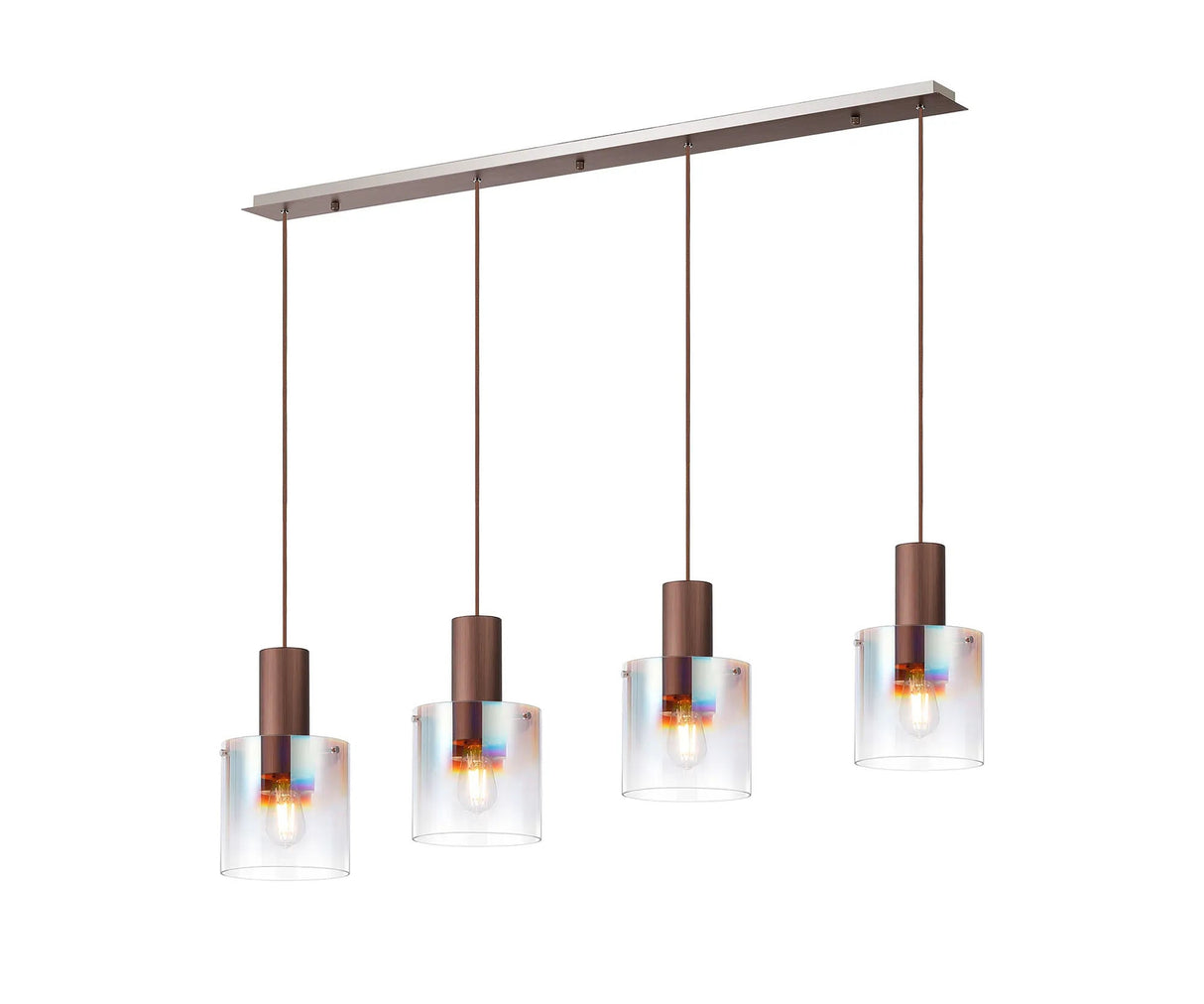 Chisholm Linear Pendant, 4 Light Adjustable E27, Mocha/Iridescent Fade Glass