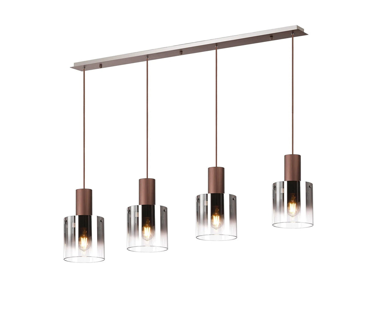 Chisholm Linear Pendant, 4 Light Adjustable E27, Mocha/Smoke Fade Glass