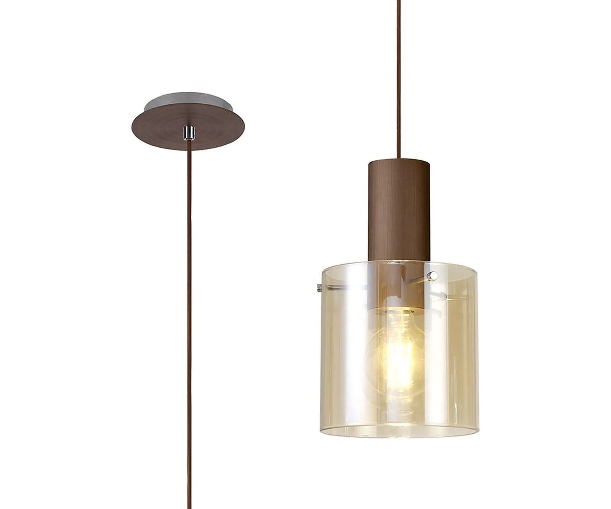 Chisholm Single Pendant, 1 Light Adjustable E27, Mocha/Amber Glass