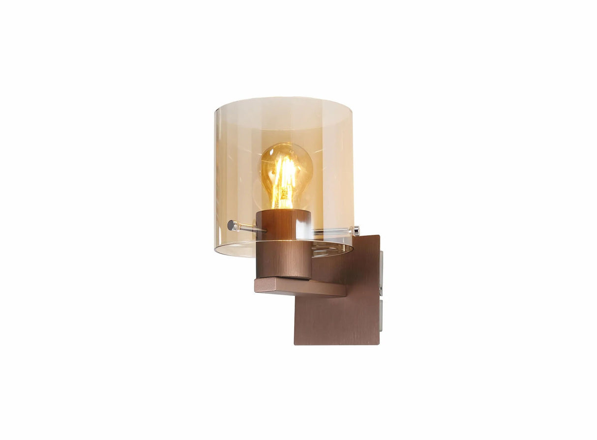 Chisholm Single Switched Wall Lamp, 1 Light, E27, Mocha/Amber Glass