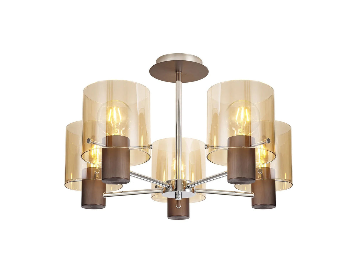 Chisholm Semi Flush Light, 5 x E27, Mocha/Amber Glass