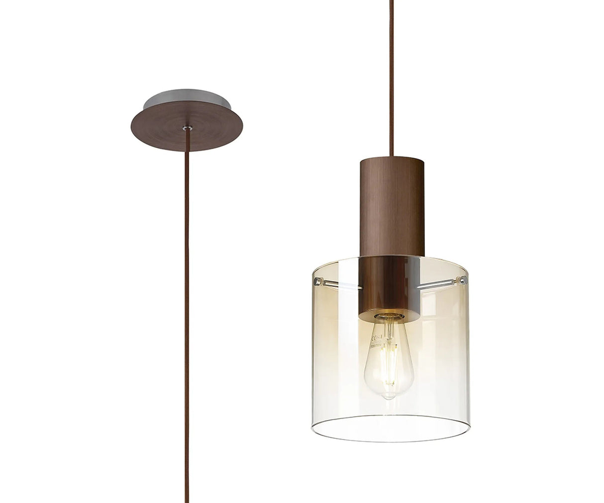Chisholm Single Pendant, 1 Light Adjustable E27, Mocha/Amber Fade Glass