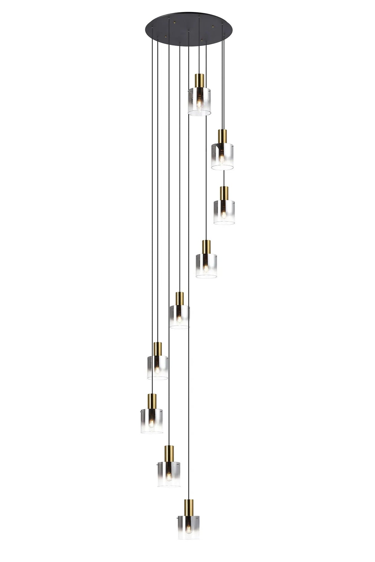 Chisholm 80cm Round Pendant, 9 Light Adjustable E27, Brass/Sand Black/Smoke Fade Glass Item Weight: 22kg