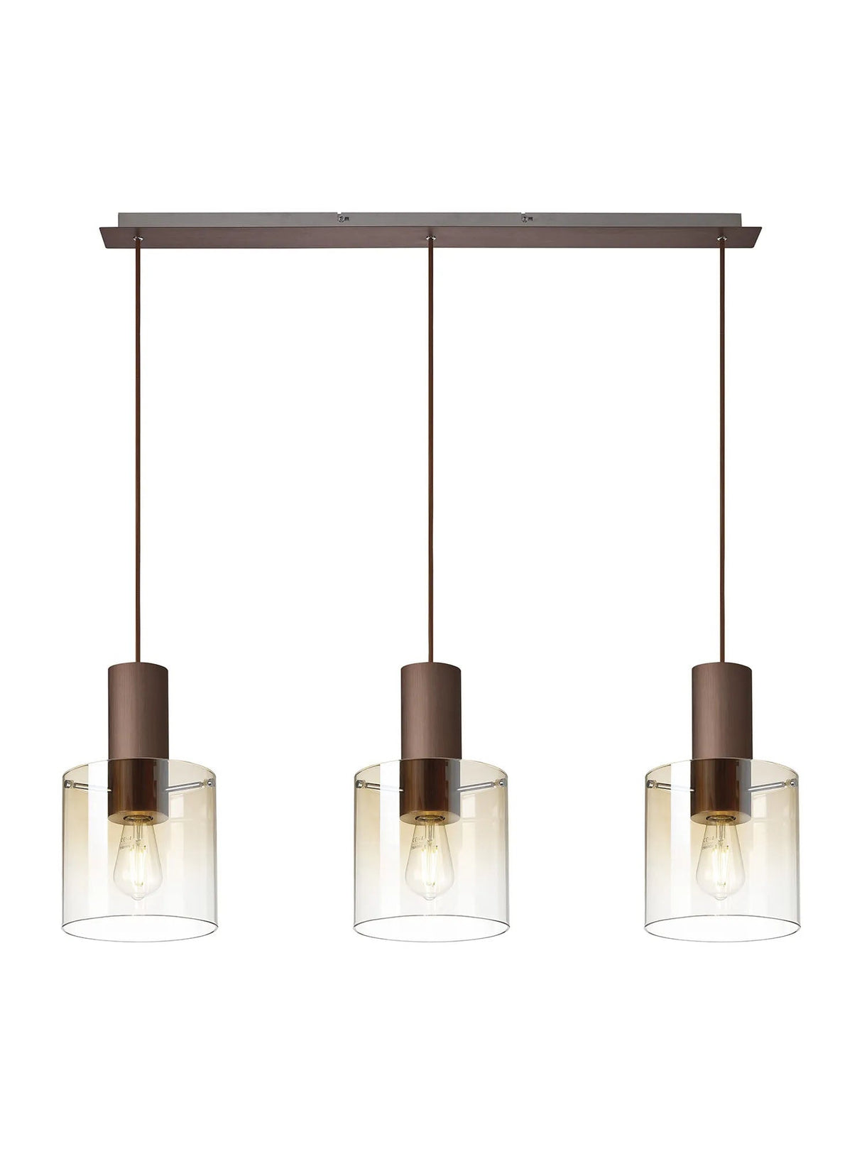Chisholm Linear Pendant, 3 Light Adjustable E27, Mocha/Amber Fade Glass