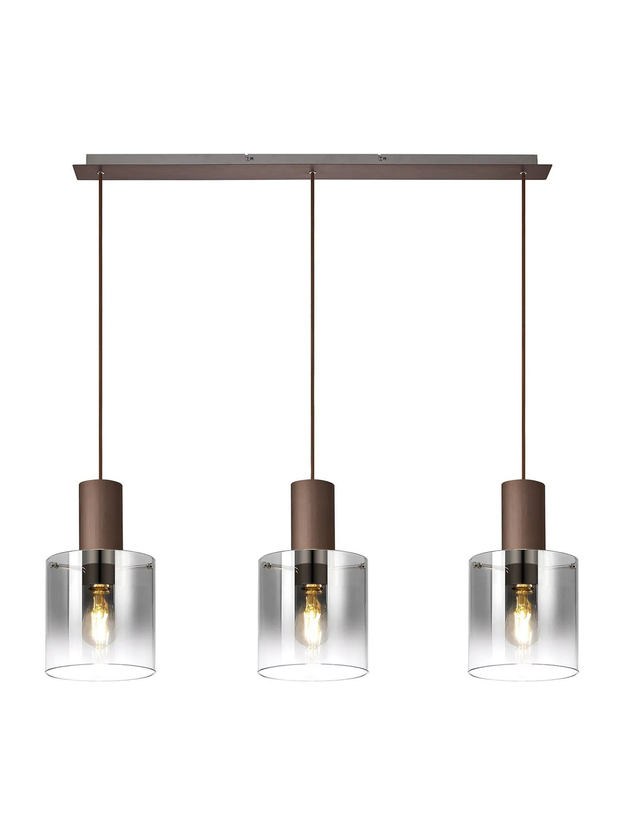 Chisholm Linear Pendant, 3 Light Adjustable E27, Mocha/Smoke Fade Glass