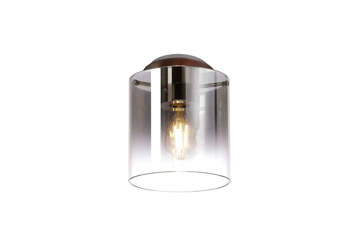 Chisholm Round Ceiling Flush, 1 Light Flush Fitting E27, Mocha/Smoke Fade Glass