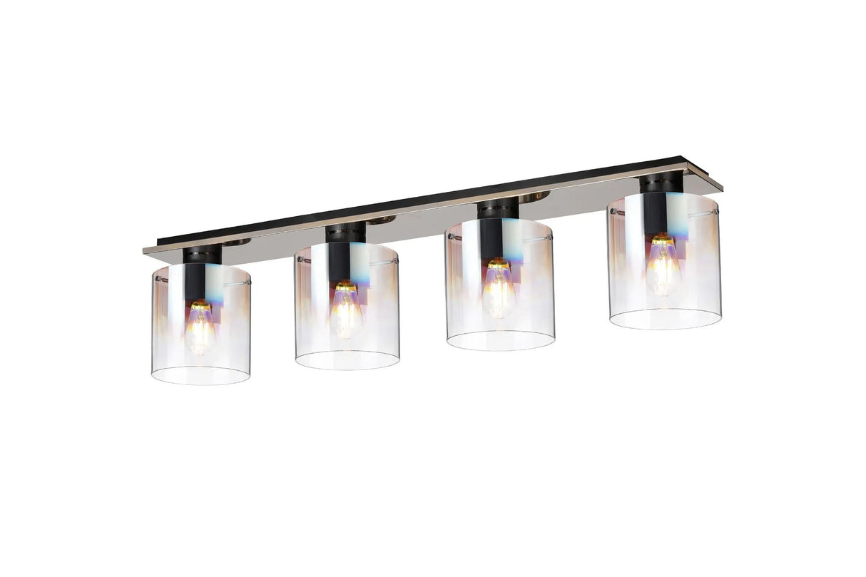 Chisholm Linear Ceiling Flush, 4 Light Flush Fitting, Black/Iridescent Fade Glass