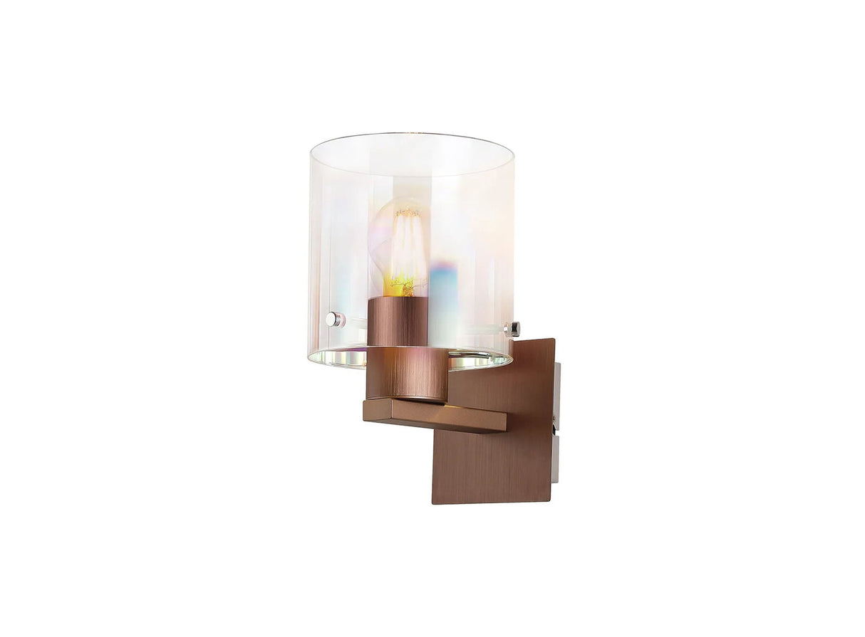 Chisholm Single Switched Wall Lamp, 1 Light, E27, Mocha/Iridescent Fade Glass