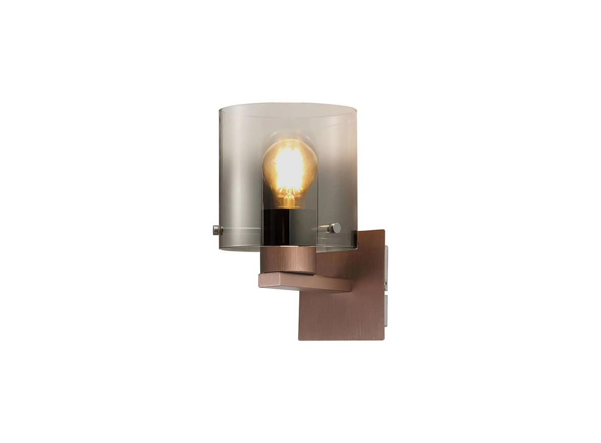 Chisholm Single Switched Wall Lamp, 1 Light, E27, Mocha/Smoke Fade Glass