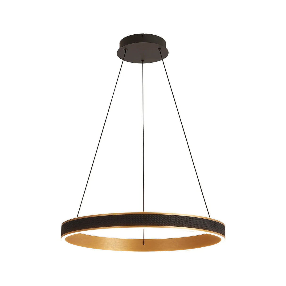 Cirkin 60cm Round Pendant, 45W LED, Remote Control CCT Tuneable White 3000K-6000K, 3000lm, Black Faux Leather/Brushed Gold, 3yrs Warranty