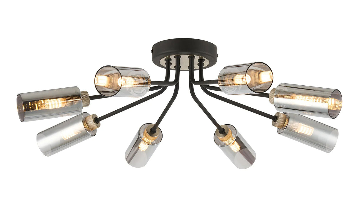 Clamp Ceiling, 8 x G9, Anthracite/Satin Nickel/Smoked Glass