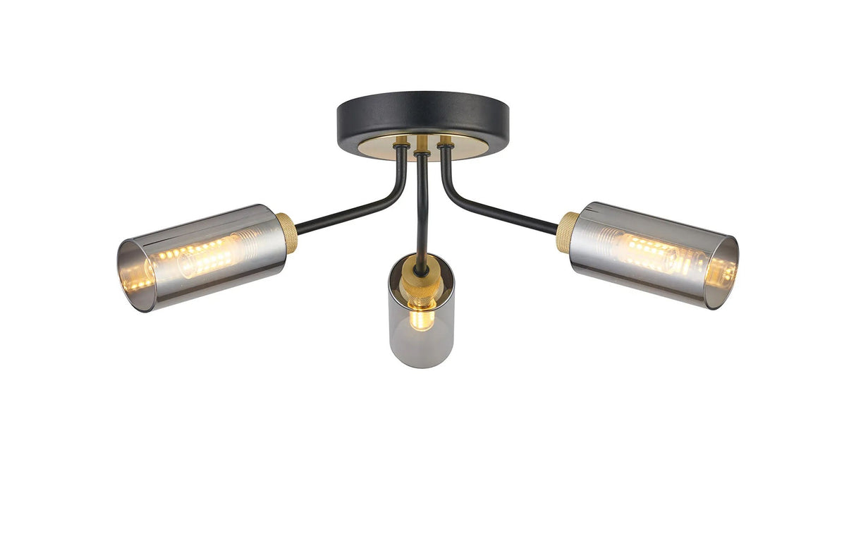 Clamp Ceiling, 3 x G9, Satin Black/Gold/Smoked Glass