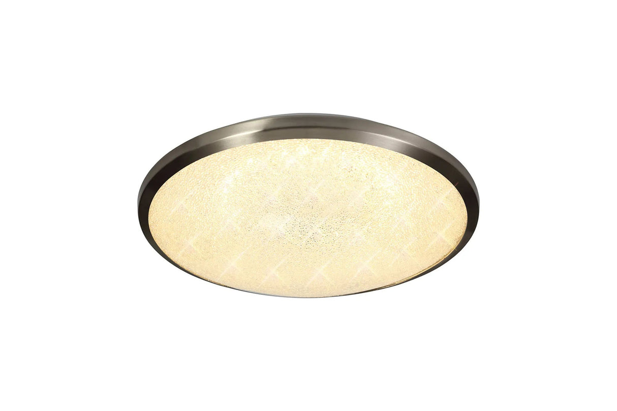 Clarke Ceiling, 35cm 18W LED, 3000K, IP44, Satin Nickel/Crystaline