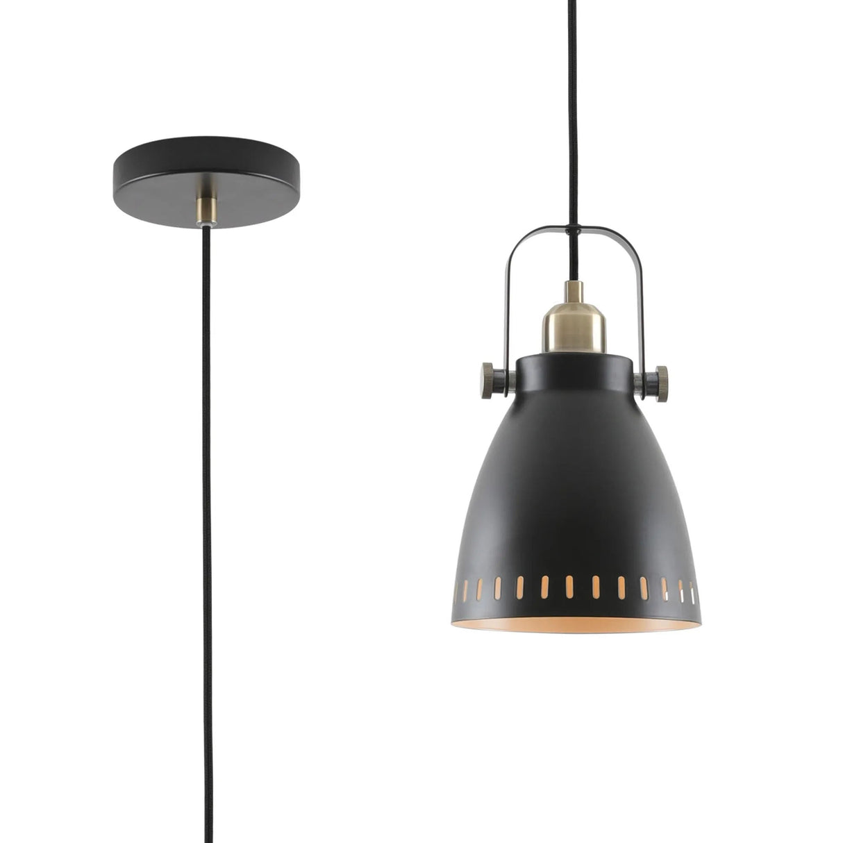 Clough Small Pendant, 1 x E27, Matt Black/Antique Brass/Khaki