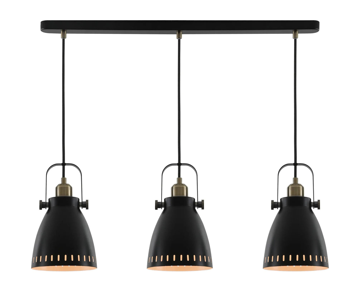 Clough Linear Pendant, 3 x E27, Matt Black/Antique Brass/Khaki