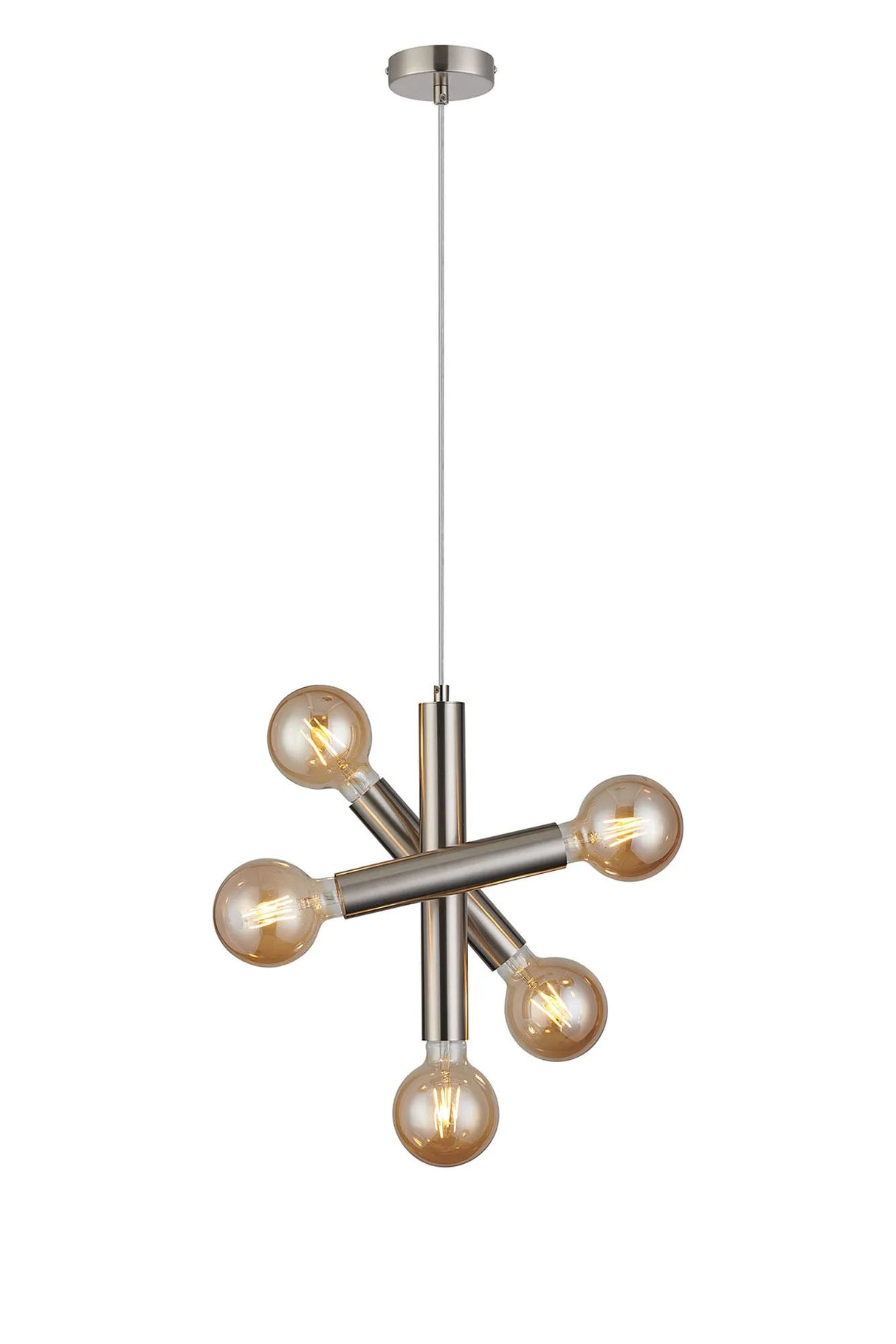 Cohen 3 Arm 5 Light Vertical Adjustable Pendant E27, Satin Nickel
