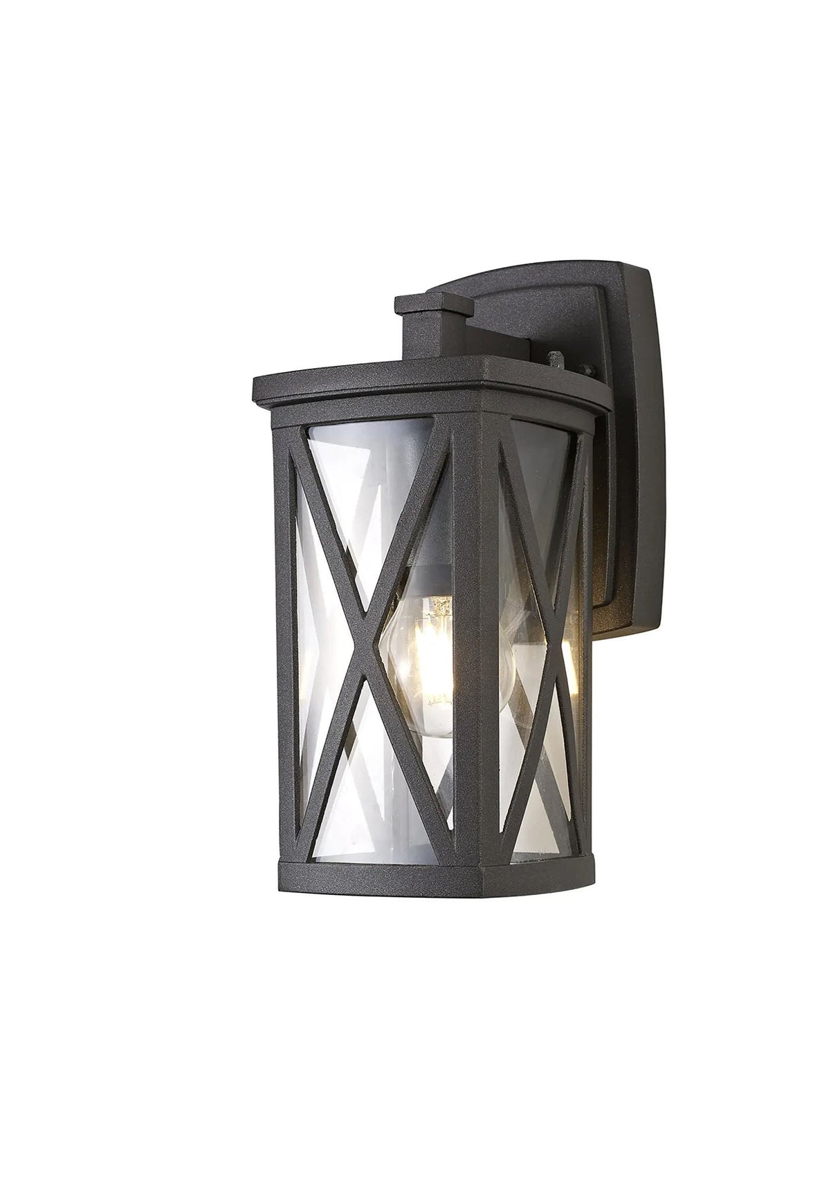 Coton Down Criss Cross Wall Lamp, 1 x E27, IP54, Anthracite/Clear Glass