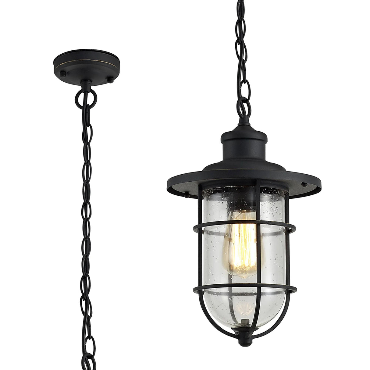Cox Pendant, 1 x E27, Black/Gold With Seeded Clear Glass, IP54