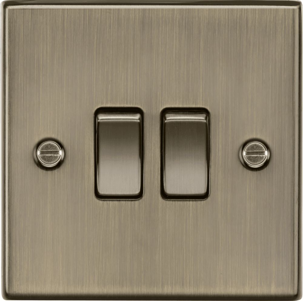 Knightsbridge 10AX 2G 2-way Plate Switch - Antique Brass CS3AB
