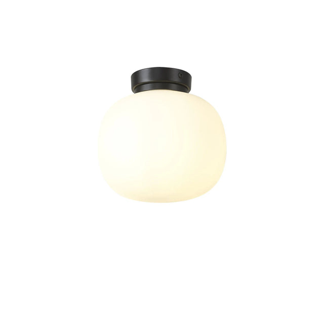 Cunnington Small Oval Ball Flush Fitting 1 x E27 Matt Black Base With Frosted White Glass Globe