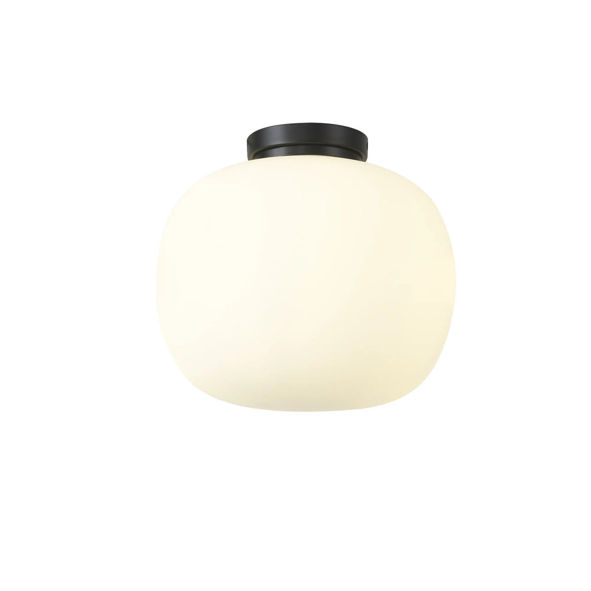 Cunnington Medium Oval Ball Flush Fitting 1 x E27 Matt Black Base With Frosted White Glass Globe