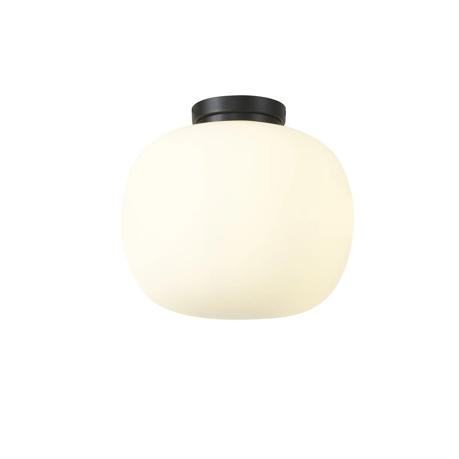 Cunnington Medium Oval Ball Flush Fitting 1 x E27 Matt Black Base With Frosted White Glass Globe