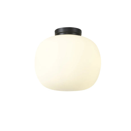 Cunnington Medium Oval Ball Flush Fitting 1 x E27 Matt Black Base With Frosted White Glass Globe