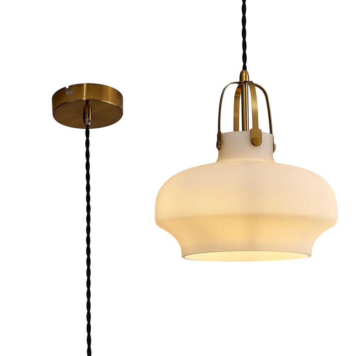 Dack Single Pendant 1 x E27, Aged Brass/Opal Glass
