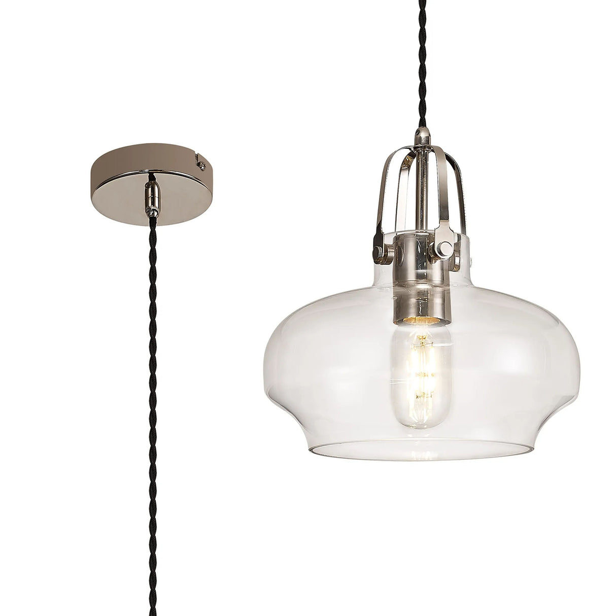 Dack Single Pendant 1 x E27, Polished Nickel/Clear Glass