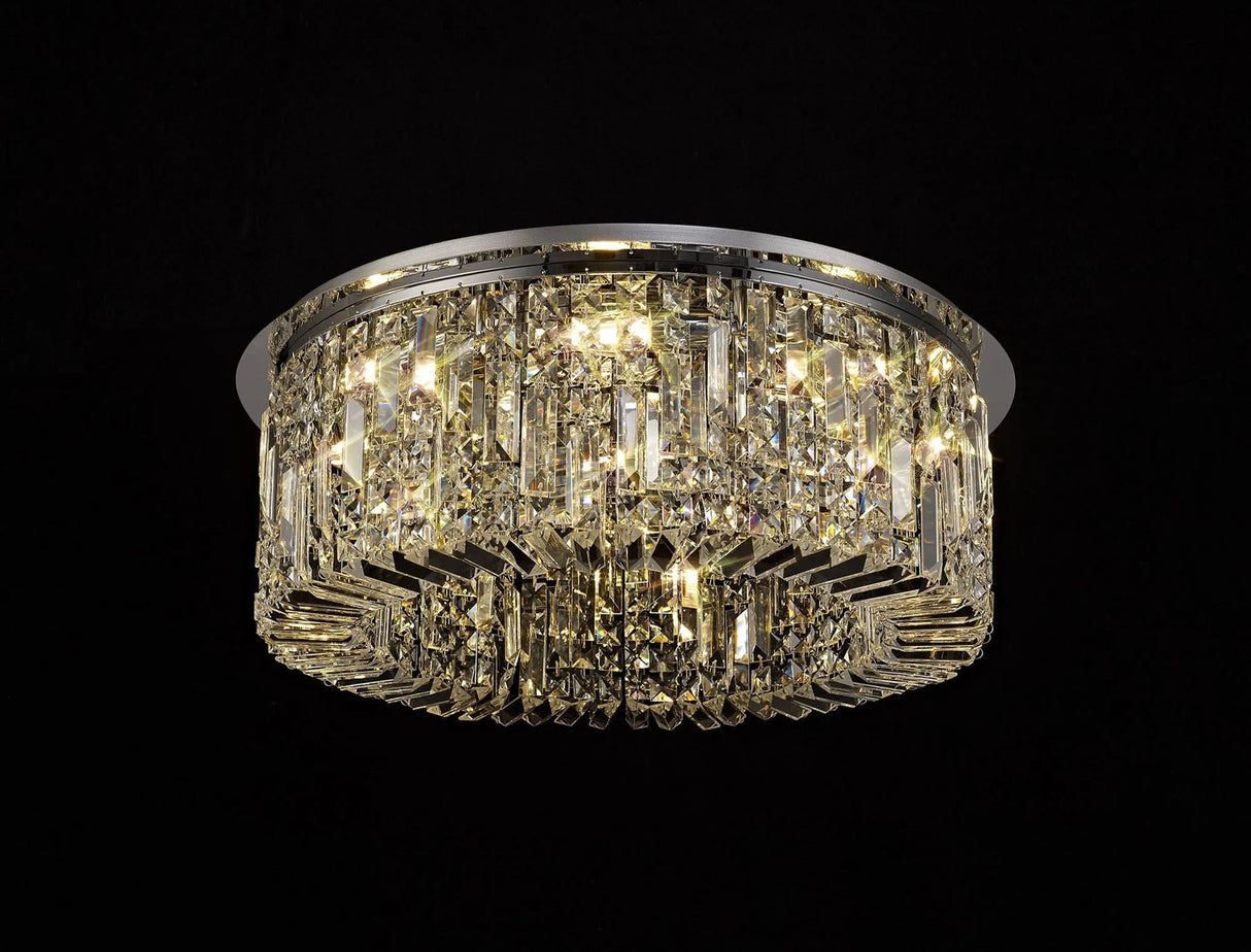Devine 65cm Round Flush Chandelier, 8 x E14, Polished Chrome/Crystal